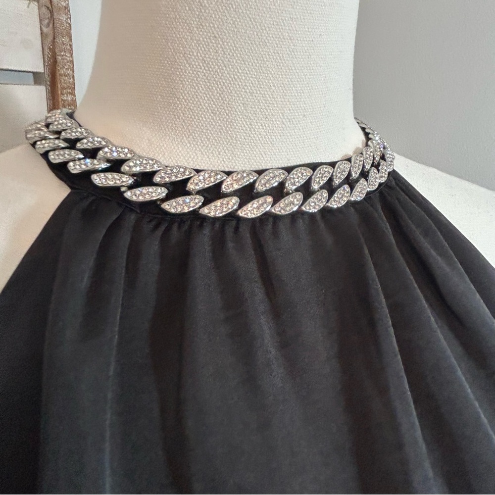 ELLA Rafaella Rhinestone Blouse Sleeveless Mock Neck Black Dressy Formal Top - Picture 5 of 10